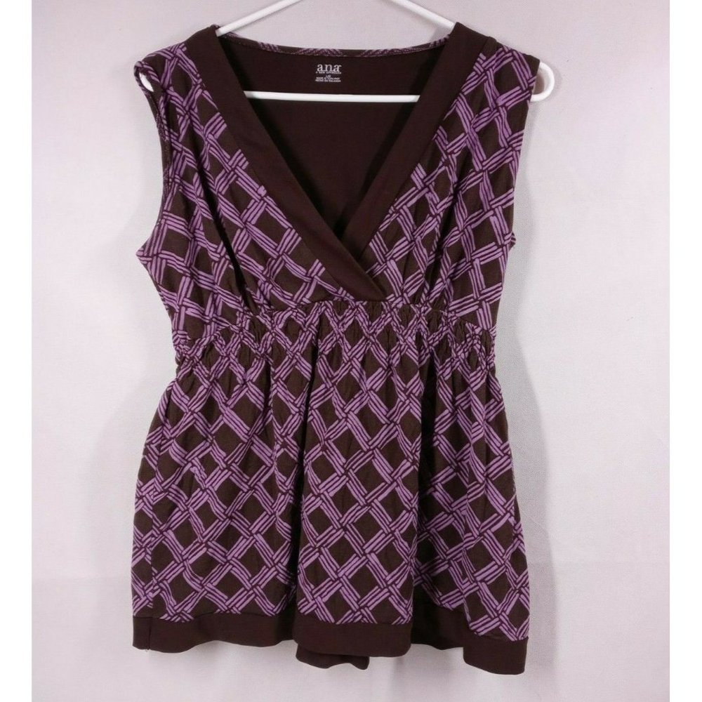A.N.A Women's Brown & Purple Tank Top Blouse With Diamond Designs Size Large
